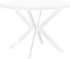 A white round dining table with a unique metal base. Náhled obrázku produktu