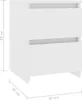 A white bedside table with two drawers, showing its dimensions. Produktbild-Vorschau