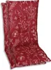 A red chair cushion with a white floral pattern. Produktbild-Vorschau