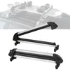 Two ski and snowboard roof racks are shown against a white background. The top rack is shown in a slightly elevated position, while the bottom rack is shown directly on the white background. A faded image of a car roof with skis and snowboards mounted on a Produktbild-Vorschau