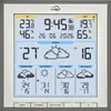 A digital weather station displaying indoor and outdoor temperature, humidity, time, date, and a multi-day weather forecast. Anteprima dell’immagine prodotto