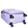 The bottom view of a purple suitcase with wheels. Produktbild-Vorschau