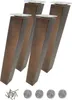 Four wooden furniture legs with metal plates on top, along with screws and felt pads, are displayed against a white background. Produktbild-Vorschau