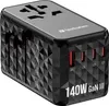 A black universal travel adapter with multiple USB ports and international plug types. Anteprima dell’immagine prodotto