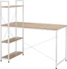A white and light brown desk with shelves against a white background. Produktbild-Vorschau
