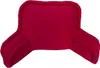 A red backrest pillow with armrests, isolated on a white background.