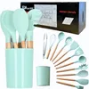 Set ustensiles cuisine 12 pièces silicone bambou vert Voir les images du produit 2
