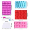A collage of silicone molds and baking tools, with dimensions indicated. Produktbild-Vorschau