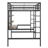A loft bed with a desk and shelves, shown against a white background. Produktbild-Vorschau