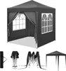A collage showing a grey pop-up gazebo, its folded frame, and a bag for carrying it. Produktbild-Vorschau