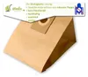 A brown paper vacuum cleaner bag with a label and text overlay. Produktbild-Vorschau