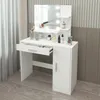 A white vanity table with a mirror and LED lights, featuring a drawer and a cabinet, is shown in a room setting. Náhľad obrázku produktu