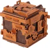 A 3D wooden puzzle box with intricate mechanical details and symbols. Produktbild-Vorschau