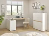 A modern home office setup with a desk, chair, and storage cabinet. Produktbild-Vorschau