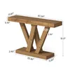 A wooden console table with dimensions indicated by measurement lines and numbers. Podgląd zdjęcia produktu