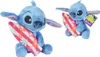 Two plush Stitch toys, each holding a surfboard, are shown against a white background. The toy on the right has a tag attached. Anteprima dell’immagine prodotto