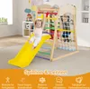 Children playing on a wooden indoor playground with a slide and climbing net. Náhled obrázku produktu