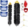 A collection of vacuum cleaner replacement parts, including filters, brushes, and screws, laid out on a white background. Voir les images du produit