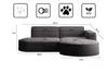 A diagram showing the dimensions of a dark gray sectional sofa with rounded ends, made of corduroy fabric. Produktbild-Vorschau