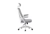 A side view of a gray and white ergonomic office chair against a white background. Voir les images du produit