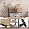 A shoe rack with shoes and boxes on display, with close-up shots of the product's features. Produktbild-Vorschau