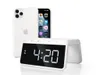 A white iPhone and a white digital alarm clock are displayed against a white background. Produktbild-Vorschau
