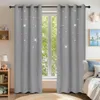 A bedroom with curtains covering a window, a bed, and a shelf. Produktbild-Vorschau
