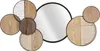 A wall mirror with a decorative frame made of circular wooden and metal elements. Produktbild-Vorschau