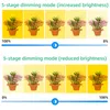 The image shows five stages of brightness for a plant grow light, demonstrating its dimming capabilities. The top row shows increased brightness, and the bottom row shows reduced brightness, with a slider indicating the progression. Náhľad obrázku produktu