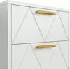 A close-up view of a white nightstand with two drawers and gold handles. Produktbild-Vorschau
