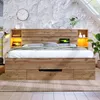 A modern wooden double bed with integrated storage and lighting. Náhled obrázku produktu