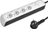 A white and black power strip with four outlets and a plug is shown against a white background. Náhľad obrázku produktu