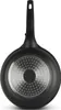 The bottom view of a black frying pan with a silver patterned base and a black handle. Produktbild-Vorschau
