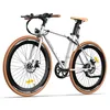 A white electric bicycle with brown accents is shown against a white background. Produktbild-Vorschau