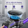 Close-up of a vacuum cleaner's handle and LED display, showcasing its features. Produktbild-Vorschau