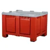 Palettenbox mit Deckel 680l 1200x1000x790 mm Rot - 4 Füsse Produktbild-Vorschau 1