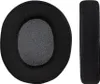 Two black ear pads for headphones are shown against a white background. One ear pad is shown from the front, and the other is shown from the side. Produktbild-Vorschau