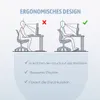 An illustration showing two different sitting postures at a desk, one incorrect and one correct, with accompanying text explaining ergonomic benefits. Produktbild-Vorschau