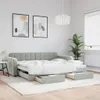 vidaXL Tagesbett Ausziehbar mit Schubladen Hellgrau 90x200 Produktbild-Vorschau 2
