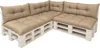 A sectional sofa made from white wooden pallets with beige cushions, shown against a white background. Anteprima dell’immagine prodotto