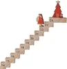 A wooden advent calendar in the shape of stairs with numbers from 14 to 24. Santa Claus is climbing the stairs, and a Christmas tree is at the top. Produktbild-Vorschau