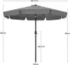 A diagram of a gray patio umbrella with dimensions indicated by measurement lines and text. Produktbild-Vorschau