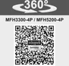 A graphic with a 360-degree arrow, product model numbers, and a QR code with a brand logo. Produktbild-Vorschau