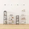 Four different styles of shelving units are displayed against a plain white background, with icons illustrating different uses above them. Produktbild-Vorschau