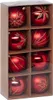 A set of eight red Christmas ornaments with gold glitter accents, arranged in a cardboard box with clear plastic packaging. Produktbild-Vorschau