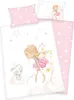 A flat lay of a children's duvet cover and pillowcase set with a fairy and bunny illustration. Podgląd zdjęcia produktu