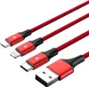 Three red charging cables with different connectors are arranged diagonally on a white background. Anteprima dell’immagine prodotto