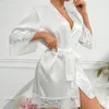 Satin-Bademantel für Damen - Spitzen-Set - Damenunterwäsche Produktbild-Vorschau 3