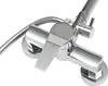 A close-up shot of a modern chrome shower faucet with a flexible hose. Náhled obrázku produktu