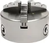 A close-up studio shot of a metal lathe chuck with three jaws. Podgląd zdjęcia produktu